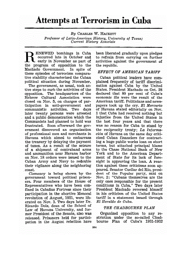 First page of Attempts at Terrorism in Cuba