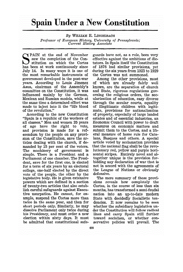 First page of Spain Under a New Constitution