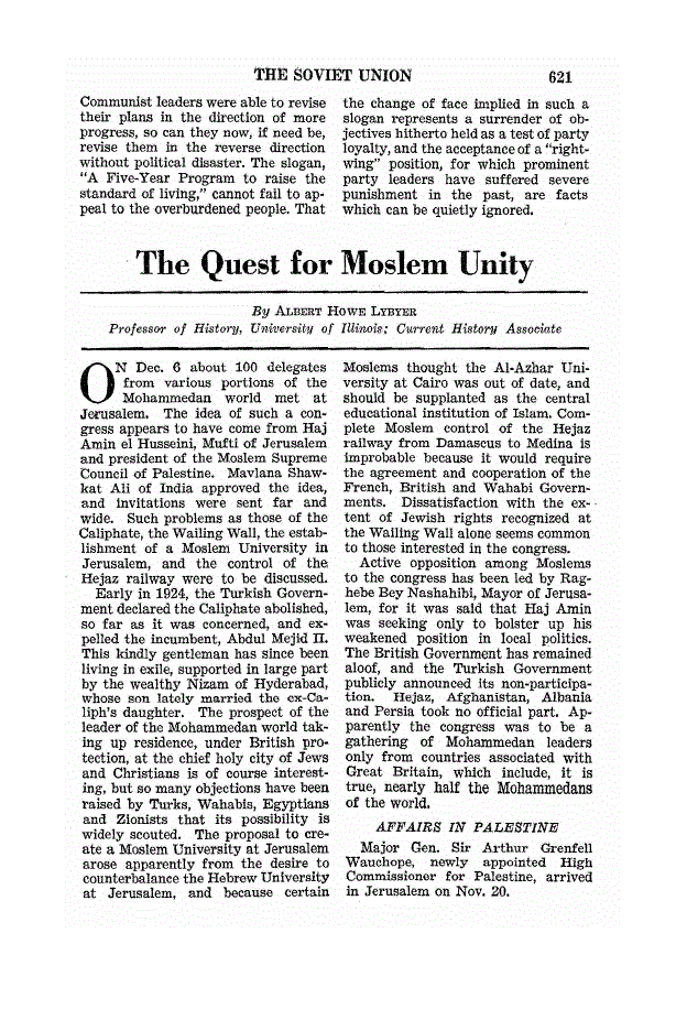 First page of The Quest for Moslem Unity