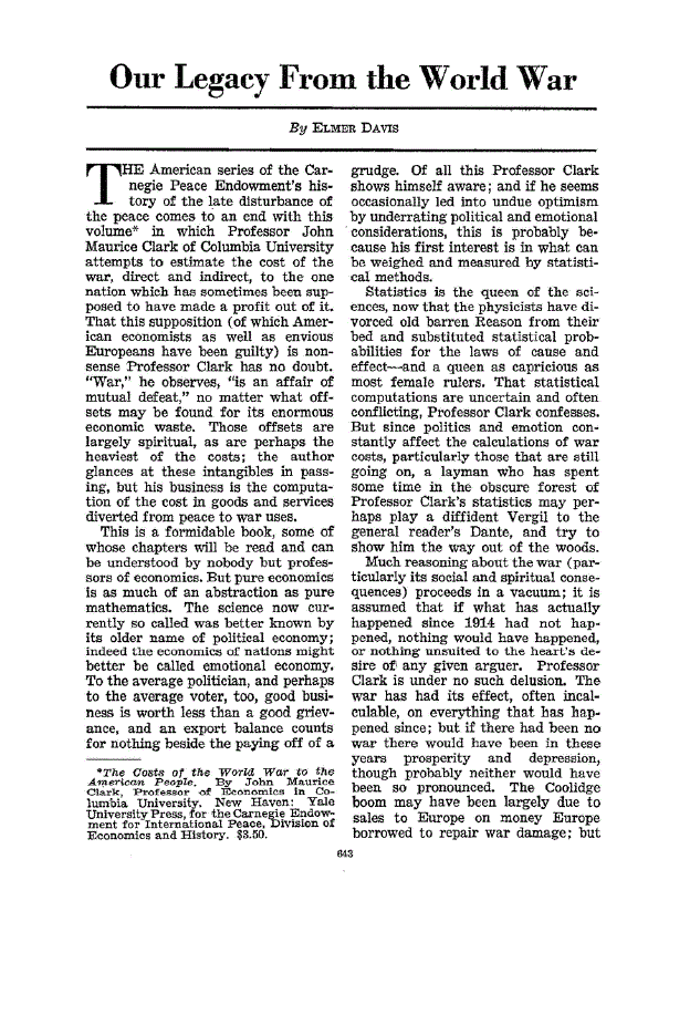 First page of Our Legacy from the World War