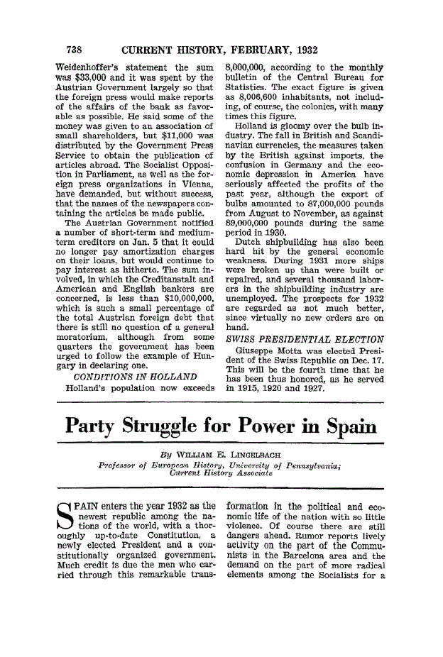 First page of Party Struggle for Power in Spain
