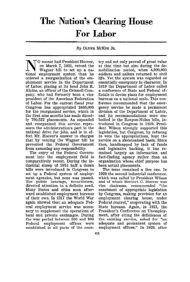 First page of The Nation’s Clearing House for Labor