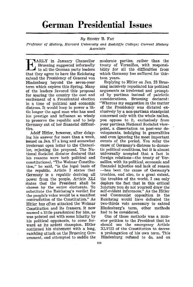 First page of German Presidential Issues