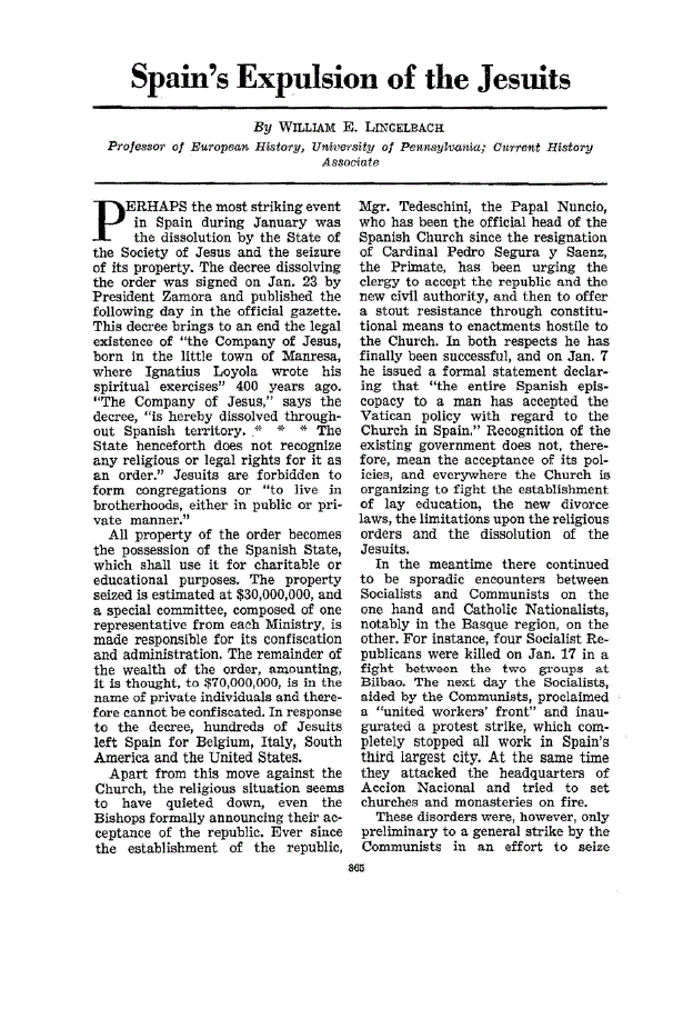 First page of Spain’s Expulsion of the Jesuits