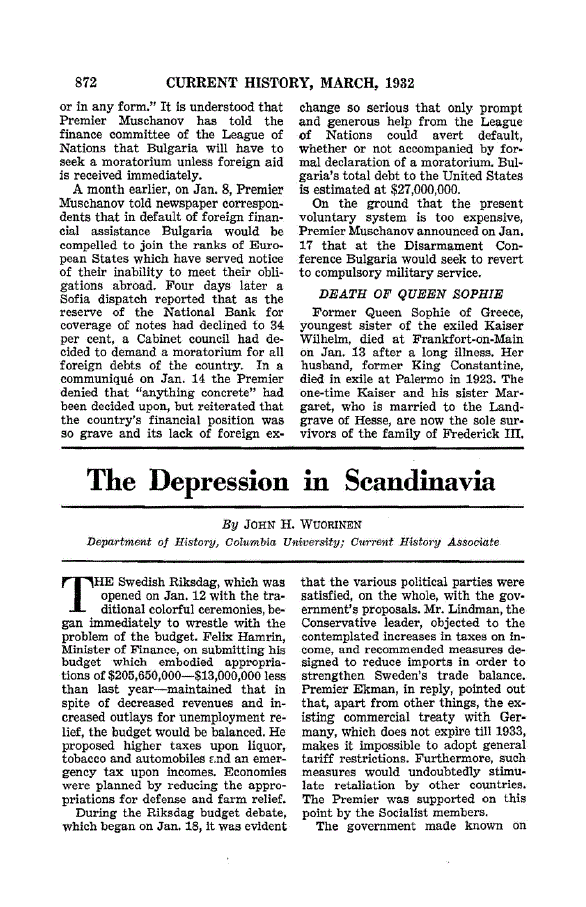 First page of The Depression in Scandinavia