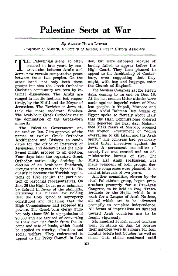 First page of Palestine Sects at War