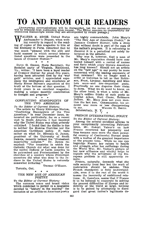First page of To and From our Readers