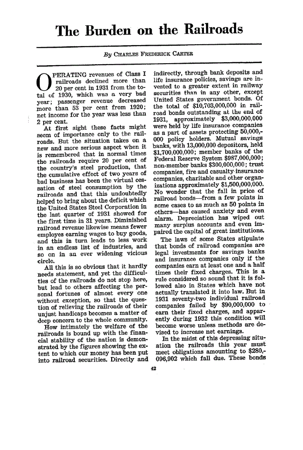 First page of The Burden on the Railroads
