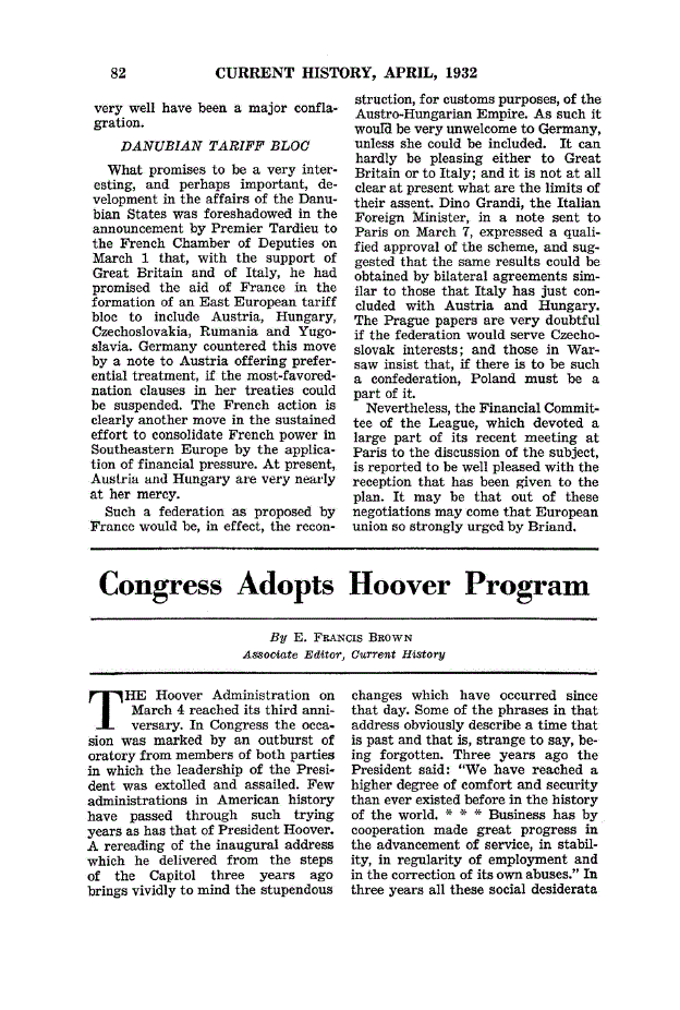 First page of Congress Adopts Hoover Program