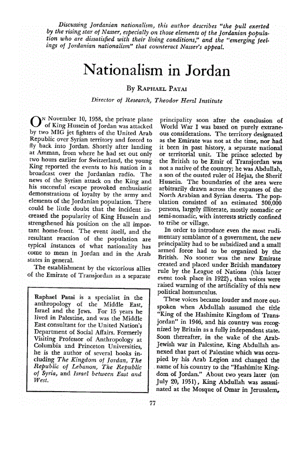 First page of Nationalism in Jordan