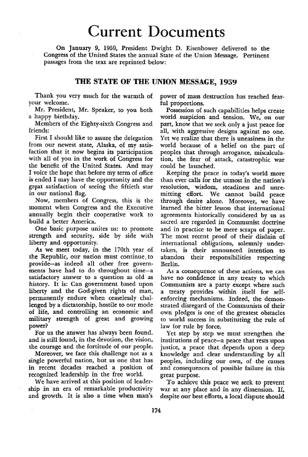 First page of The State of the Union Message 1959