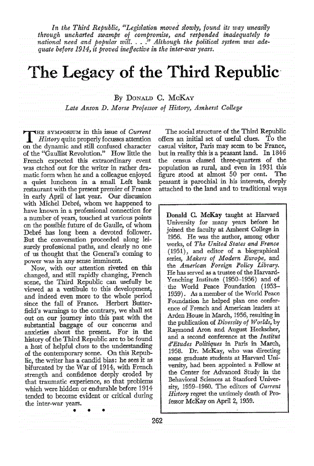 First page of The Legacy of the Third Republic