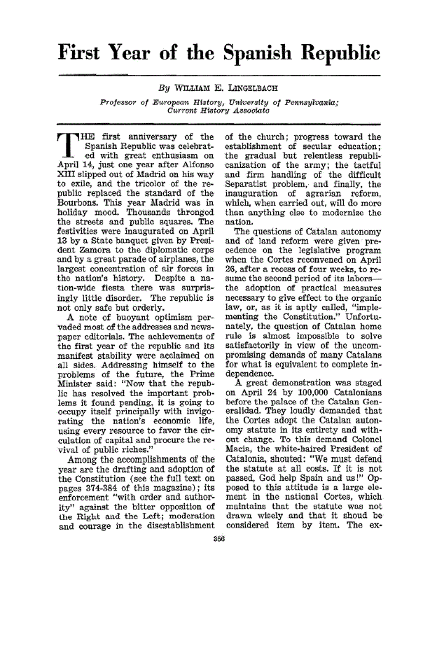 First page of First Year of the Spanish Republic