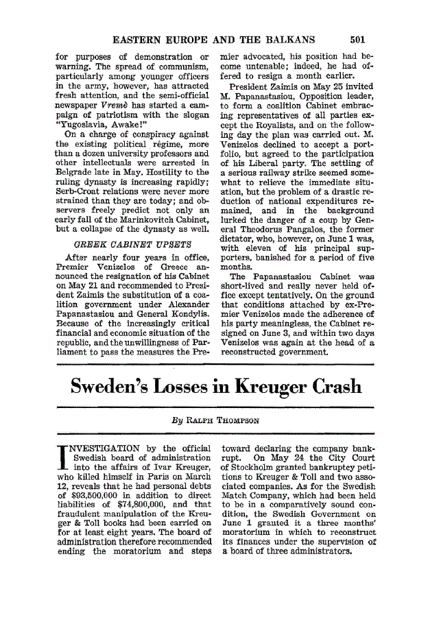 First page of Sweden’s Losses in Kreuger Crash