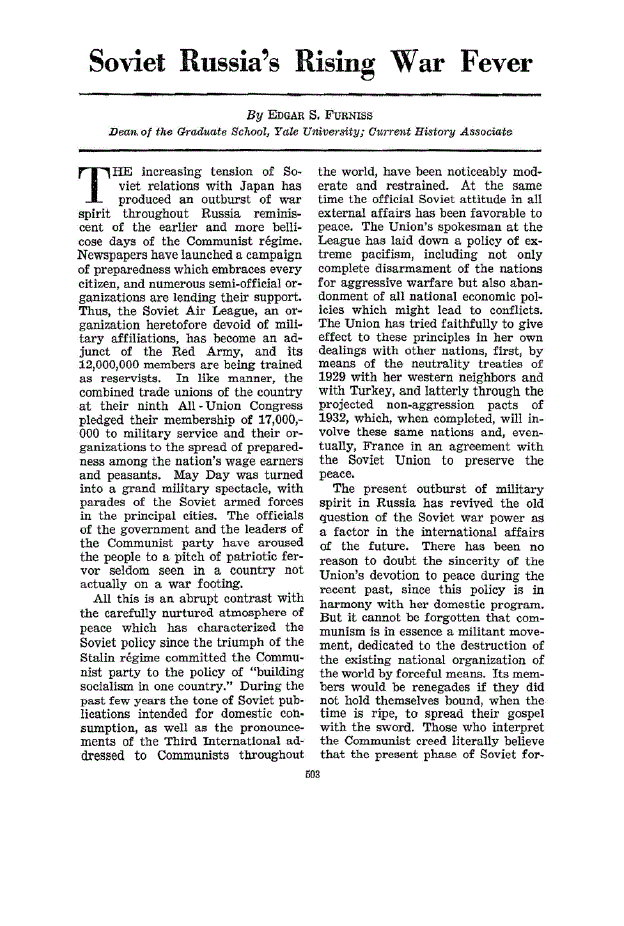 First page of Soviet Russia’s Rising War Fever