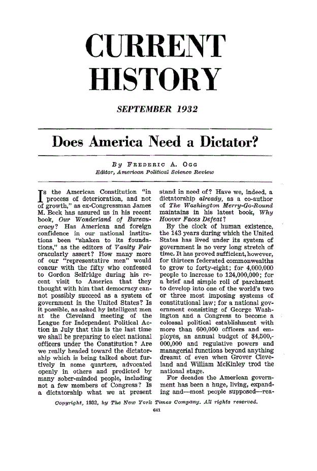First page of Does America Need a Dictator?