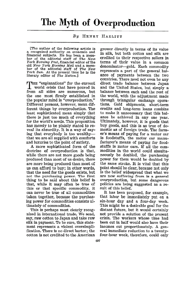 First page of The Myth of Overproduction