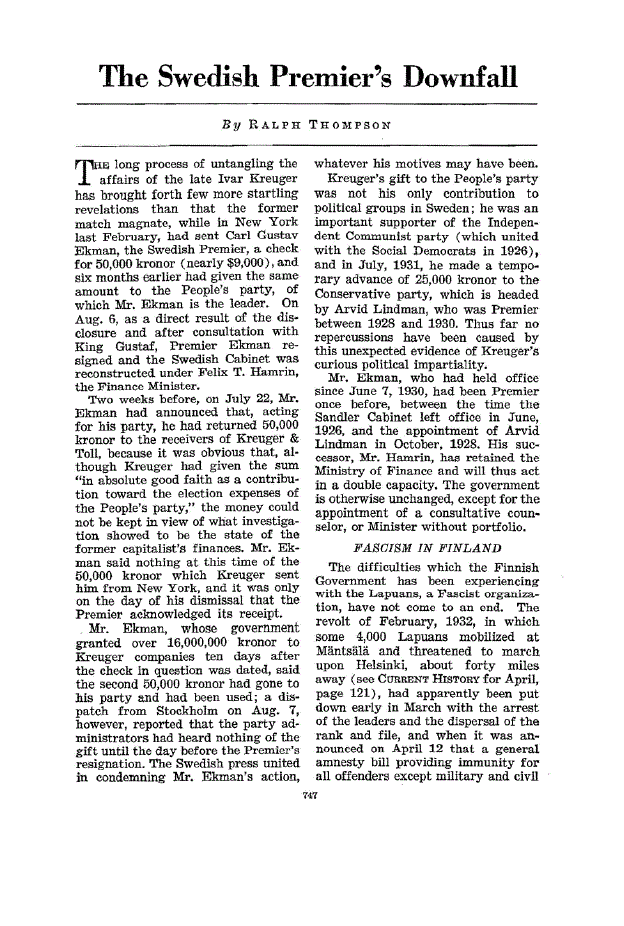 First page of The Swedish Premier’s Downfall