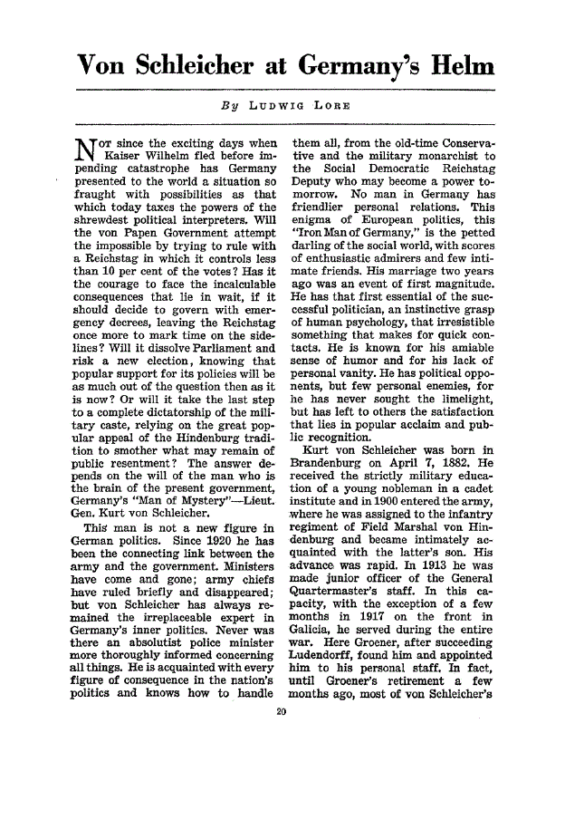 First page of Yon Schleicher at Germany’s Helm