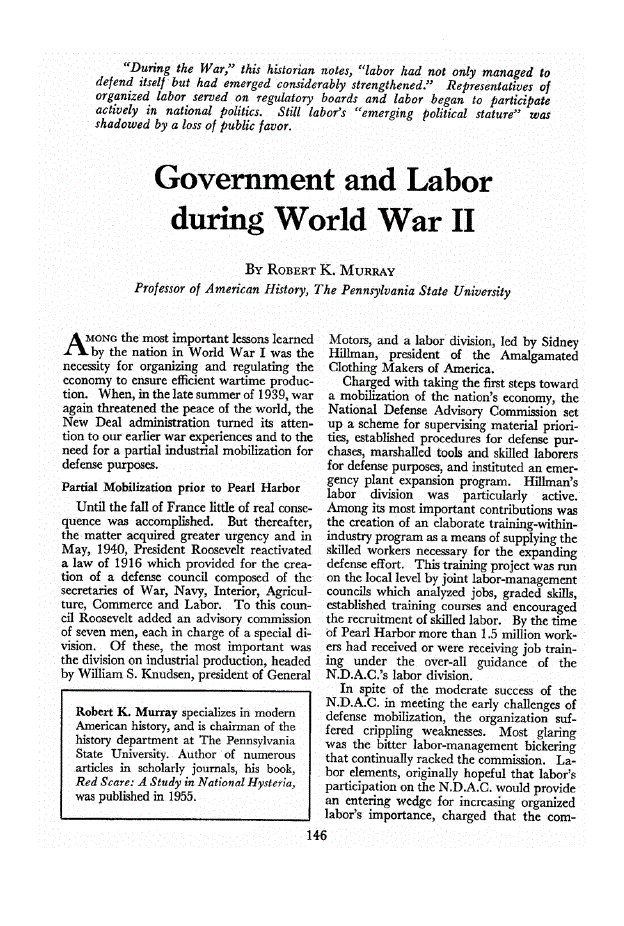 First page of Government and Labor during World War II