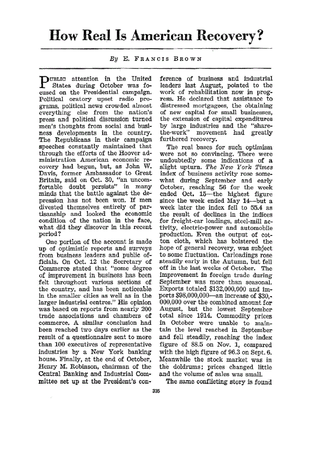 First page of How Real Is American Recovery?