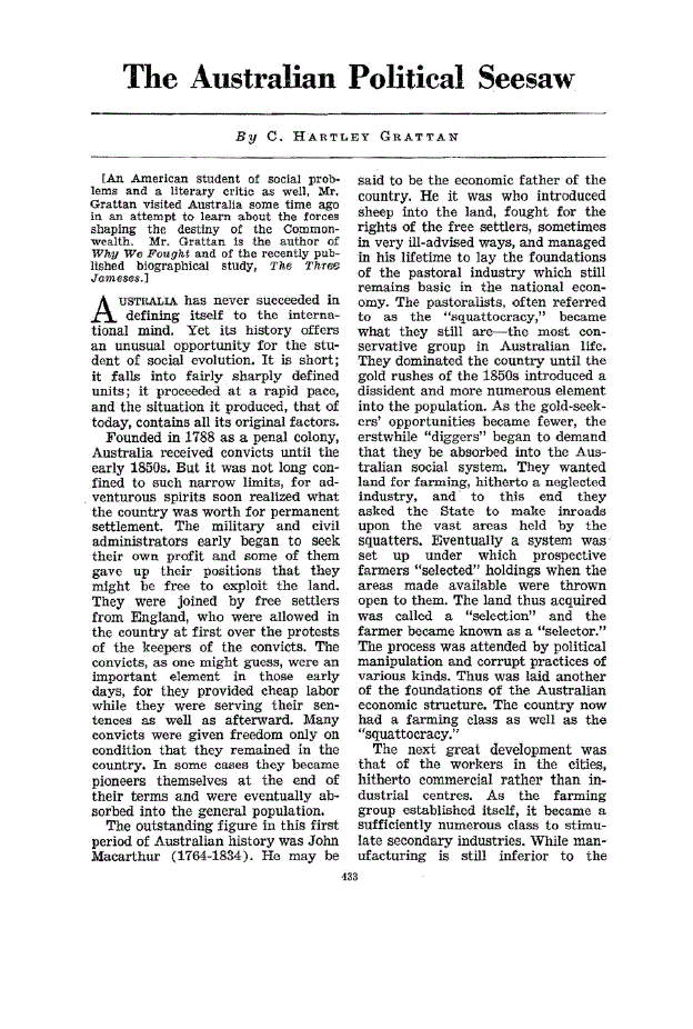 First page of The Australian Political Seesaw