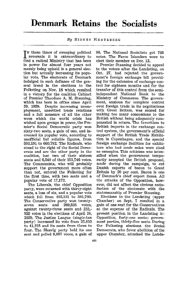 First page of Denmark Retains the Socialists