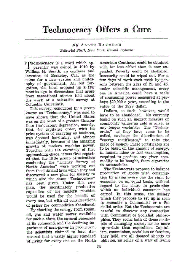 First page of Technocracy Offers a Cure