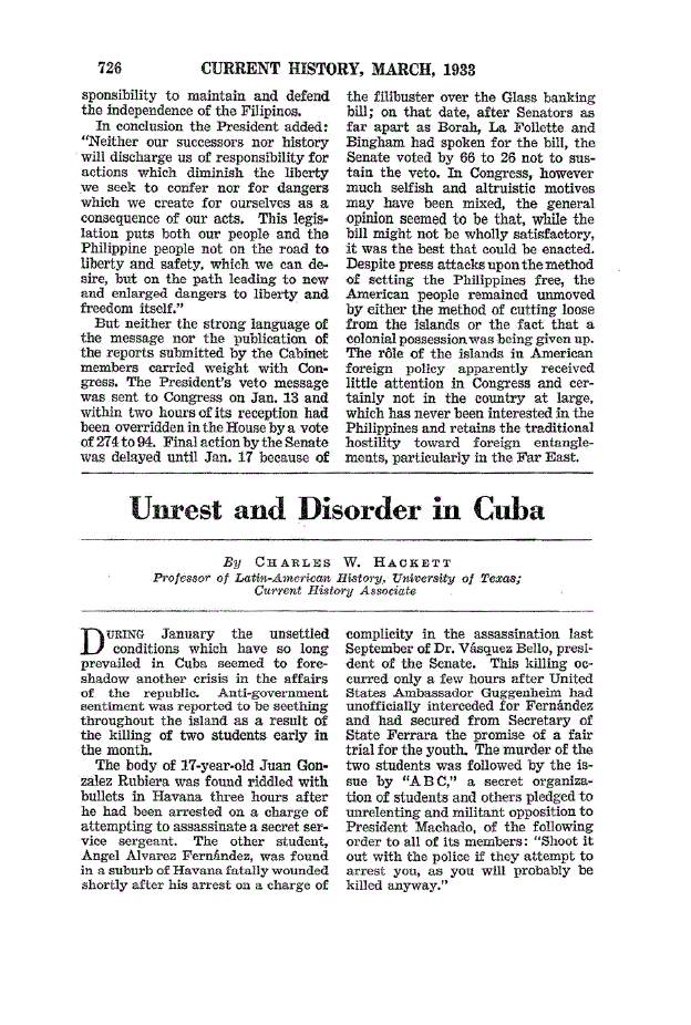 First page of Unrest and Disorder in Cuba