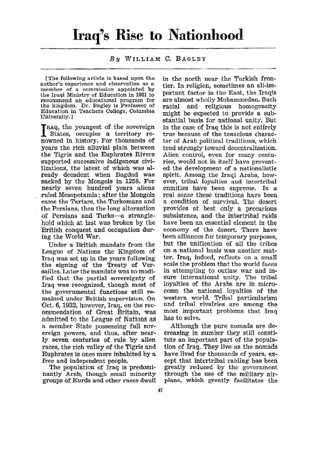 First page of Iraq’s Rise to Nationhood