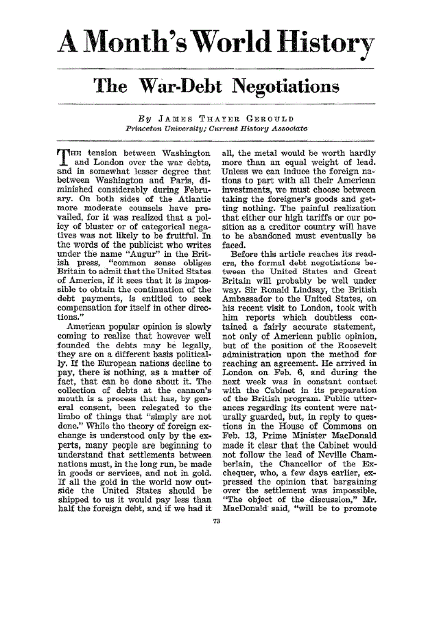 First page of The War-Debt Negotiations