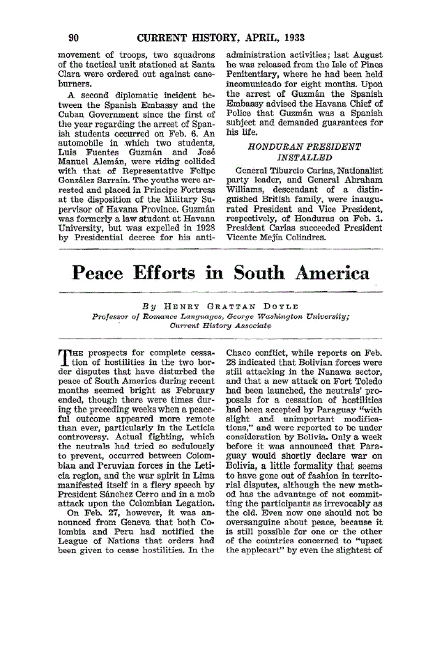 First page of Peace Efforts in South America