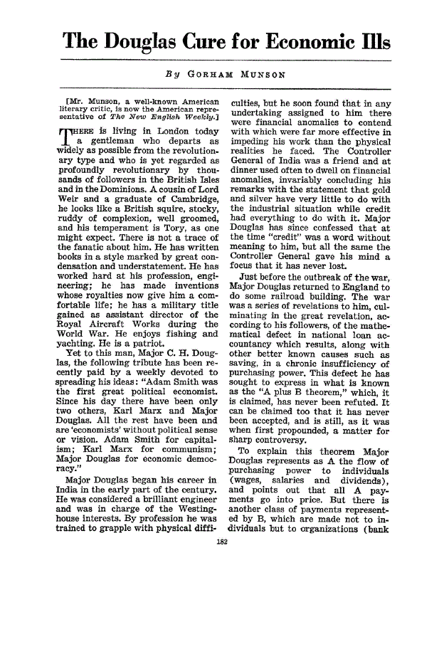 First page of The Douglas Cure for Economic Ills