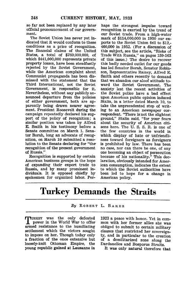 First page of Turkey Demands the Straits
