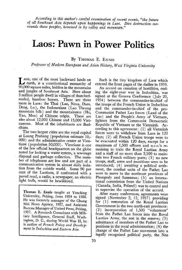 First page of Laos<subtitle>Pawn in Power Politics</subtitle>