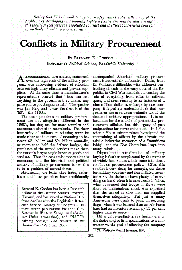 First page of Conflicts in Military Procurement