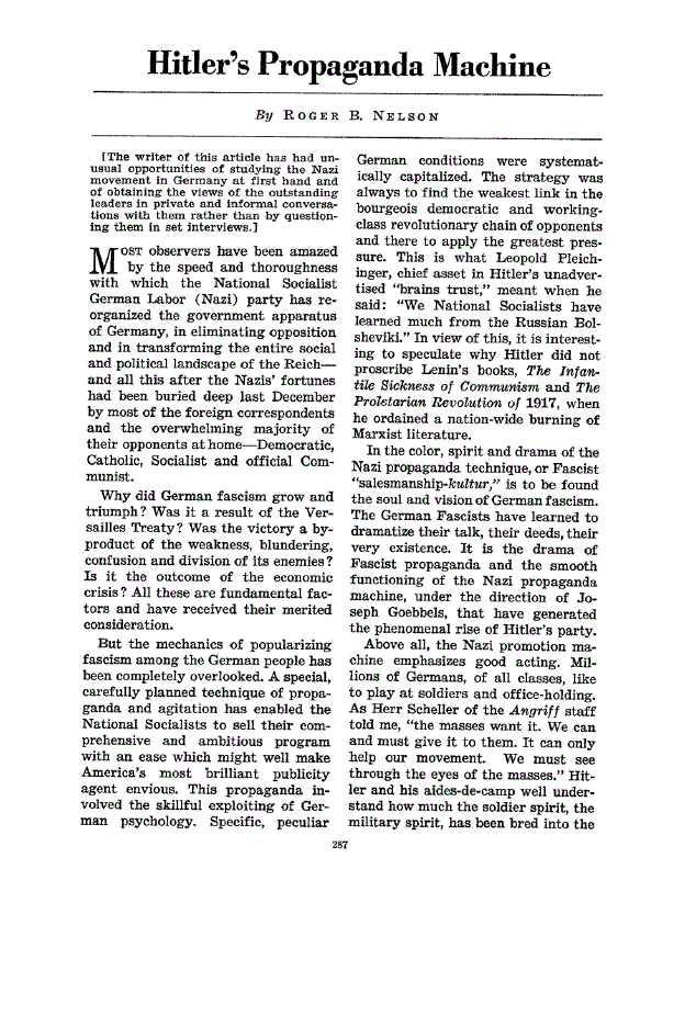 First page of Hitler’s Propaganda Machine