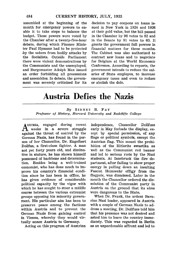 First page of Austria Defies the Nazis