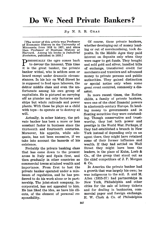 First page of Do We Need Private Bankers?