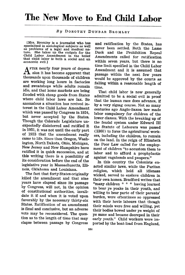 First page of The New Move to End Child Labor