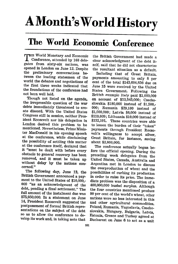 First page of The World Economic Conference