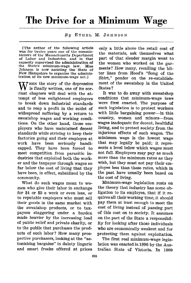 First page of The Drive for a Minimum Wage