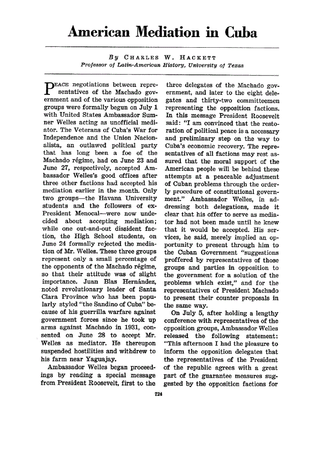 First page of American Mediation in Cuba