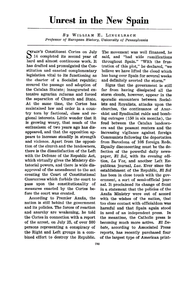 First page of Unrest in the New Spain
