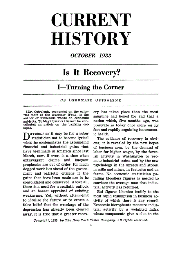 First page of I—Turning the Corner