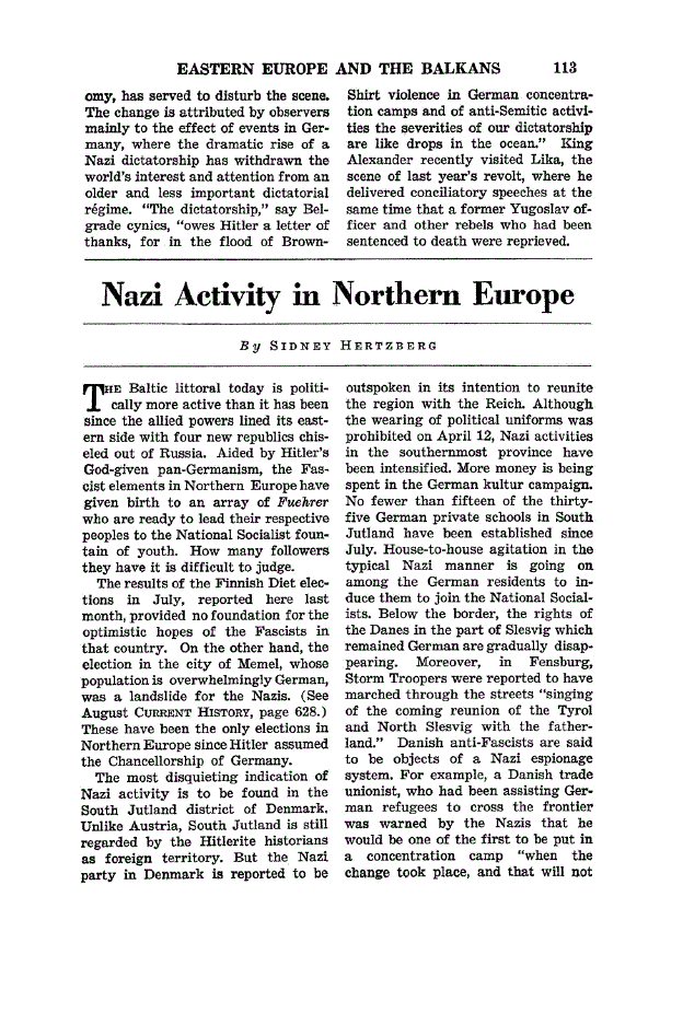 First page of Nazi Activity in Northern Europe
