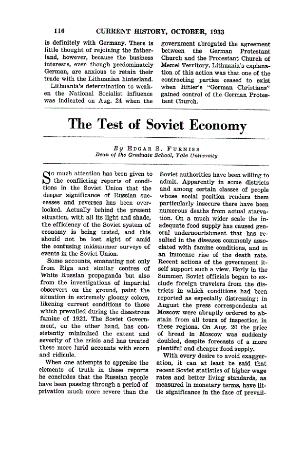 First page of The Test of Soviet Economy