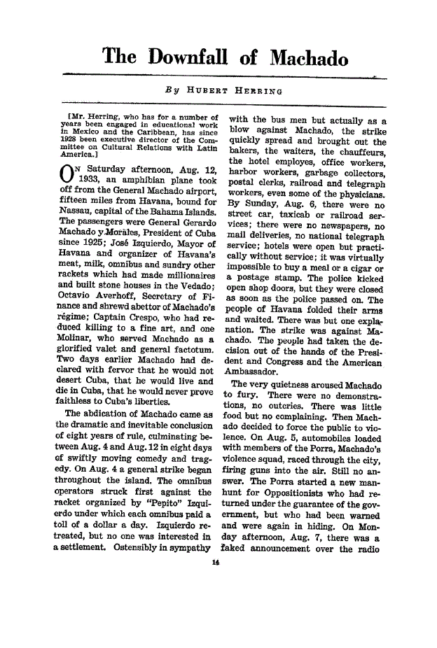 First page of The Downfall of Machado
