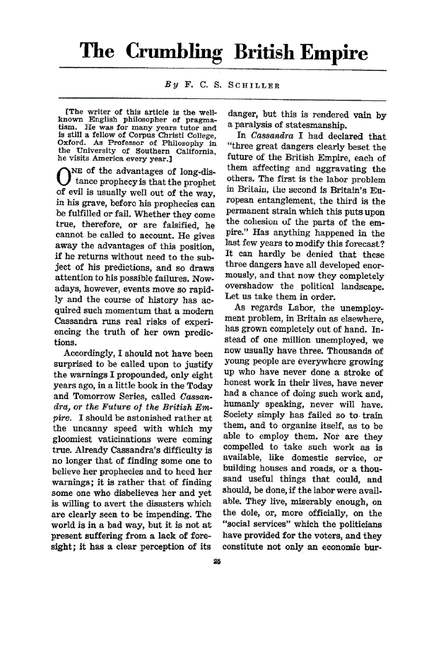 First page of The Crumbling British Empire