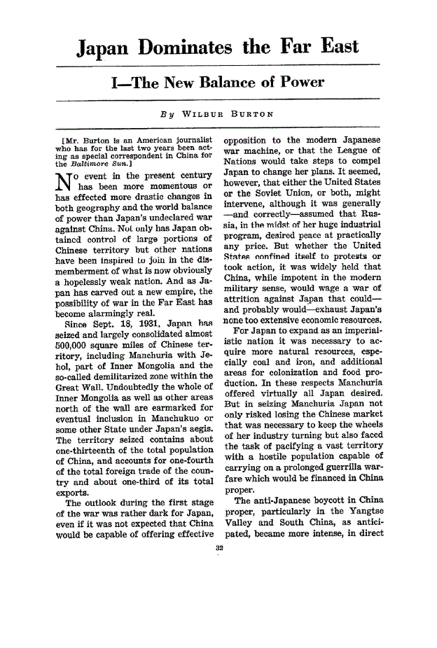 First page of Japan Dominates the Far East I—The New Balance of Power